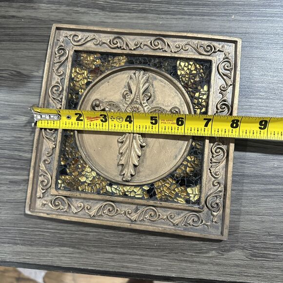 Vintage Medieval Stained Glass Art Wall Hanging Picture with Round Square Cross - Picture 6 of 10